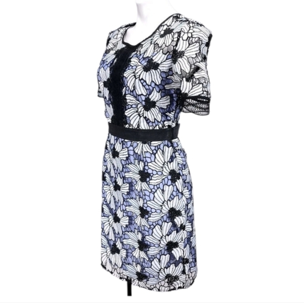 Romeo & Juliet Floral Lace Sheath‎ Dress Black White Blue Knee Length Size Small - Picture 5 of 16